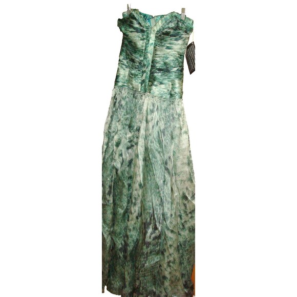 New 38 Carlos Miele Womens 4 Silk Runway Gown Dress Strapless Silk Green Snake - Picture 3 of 13